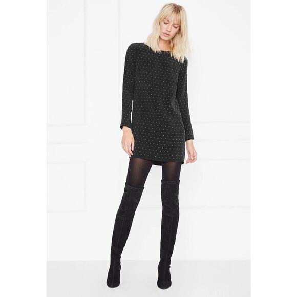 Anine Bing NWT Midnight Rhinestone Studded Long Sleeve Mini Dress Small - Picture 1 of 10